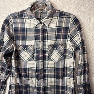 KUHL Tess Flannel Shirt Women’s XS Extra Small Corduroy Trim Plaid Snaps